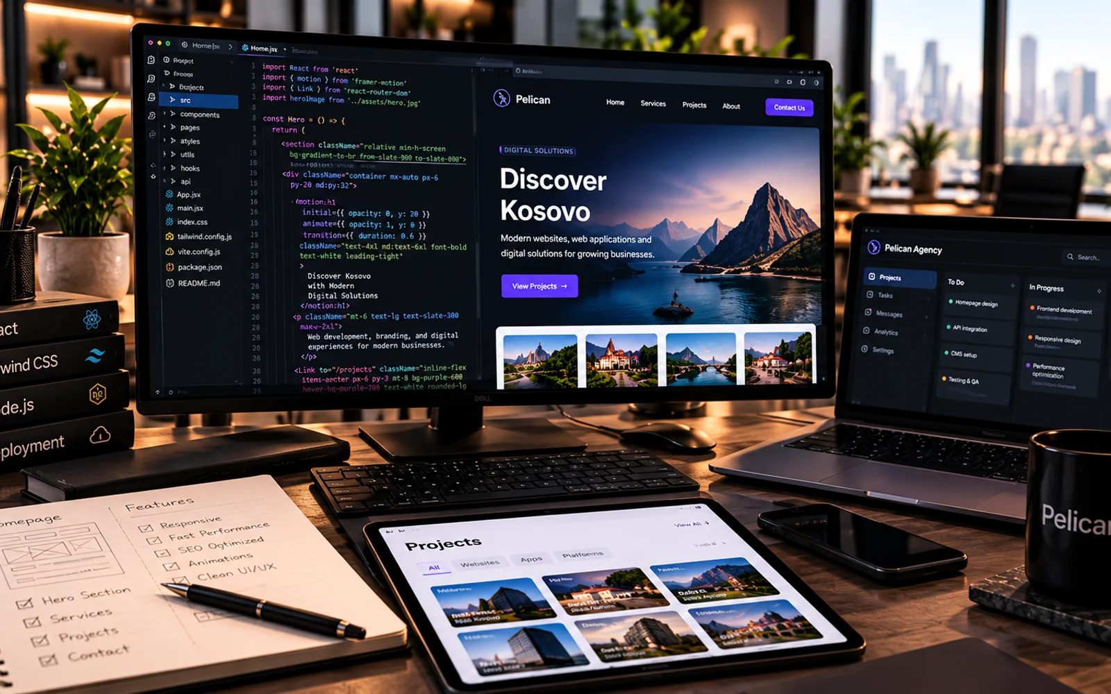 Web development workspace at Pelican Agency